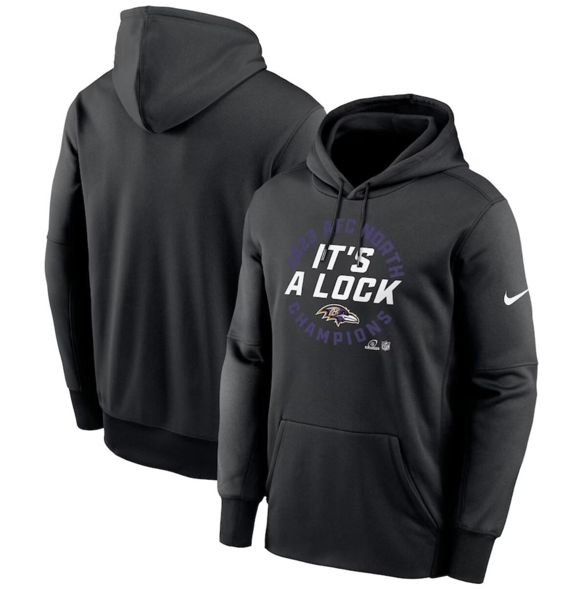 Men's Baltimore Ravens Black 2023 AFC North Division Champions Locker Room Trophy Collection Pullover Hoodie